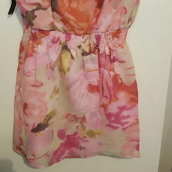 New BCBG MAXAZRIA Secret Garden Pink Floral Watercolor Paint Print Dress - Picture 8 of 12